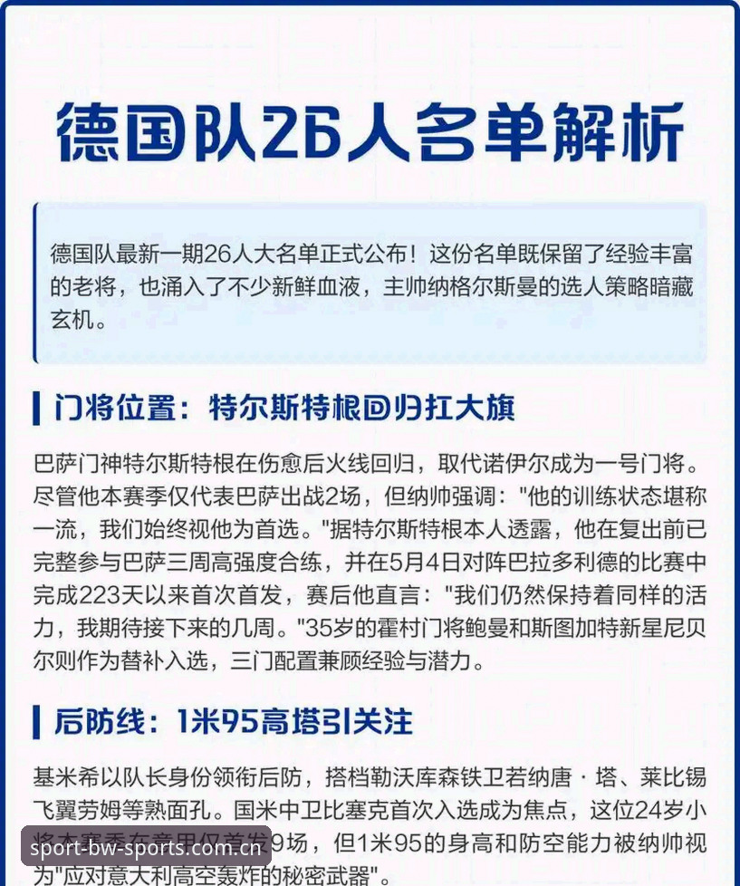 宝威体育体育直播使用指南 德国队世界杯名单深度解析:诺伊尔归来与18岁新星崛起